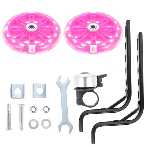 Conjunto de ruedas de entrenamiento POPETPOP para bicicleta con campana profesional, ruedas resistentes al desgaste de 12-20 pulgadas, color rosa, incluye herramientas, soporte ajustable para equilibrio y seguridad miniatura 1