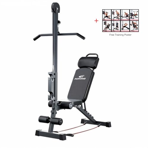 12-in-1 Home Gym LAT Pull Down & High Pulley System - Full Body Training Machine for Back, Chest, Arms & Tricep Workouts (Included Free Training Poster)