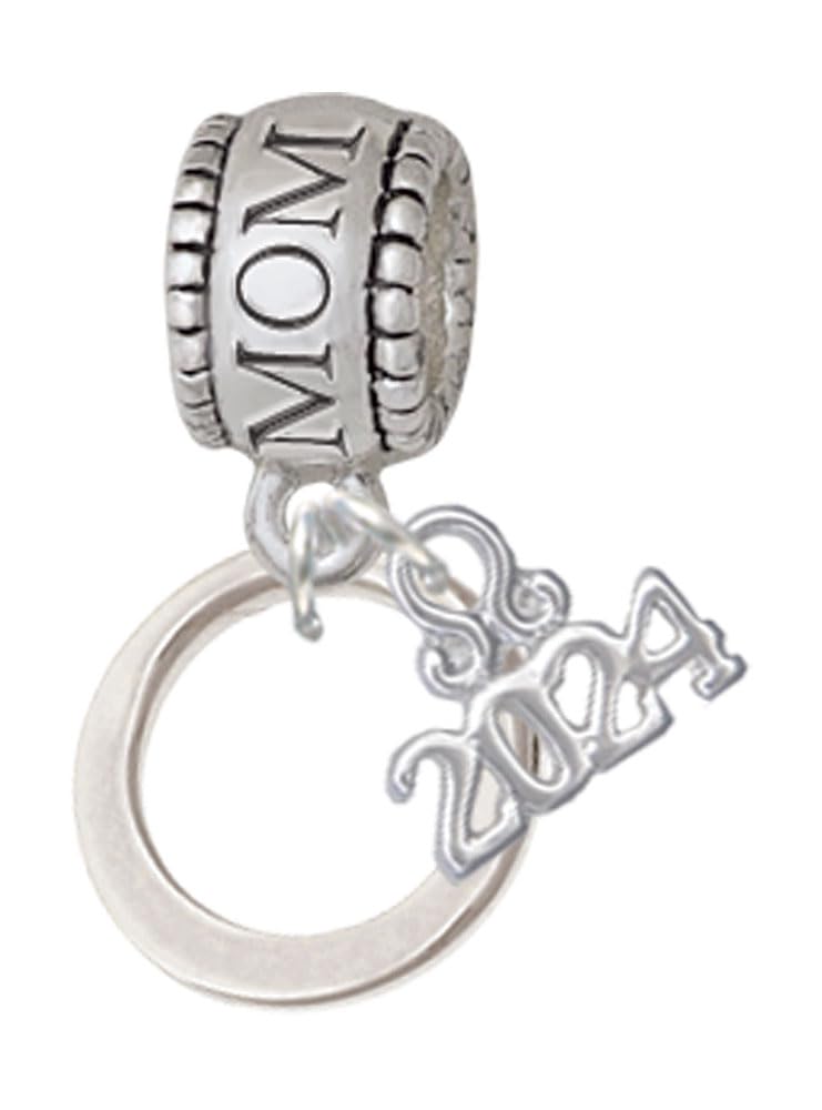 Plated Medium Karma Ring - Mom Charm Bead Dangle with Year 2024