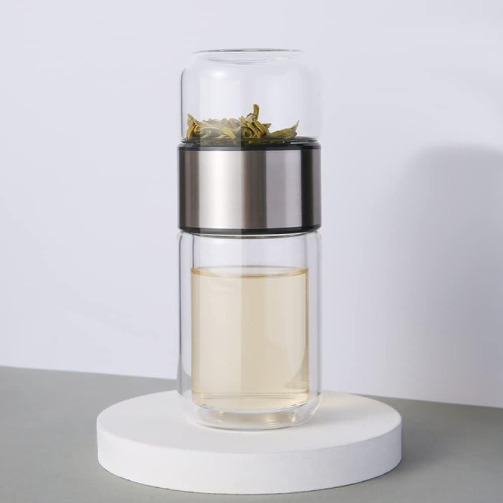 Garrafa de vidro para infusor de chá 350ML, caneca de viagem de vidro de parede dupla com