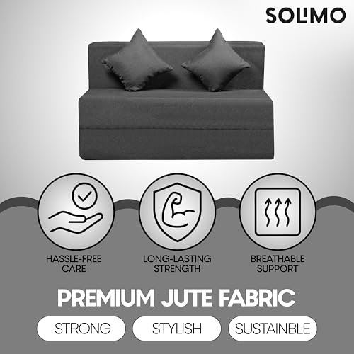 Image of Amazon Brand - Solimo 2 Seater 4 * 6 Jute Fabric Washable Cover Sofa Cum Bed with 2 Cushion 2 Seater Double Foam Fold Out Sofa Cum Bed (Finish Color - Grey Delivery Condition - Pre-Assembled)