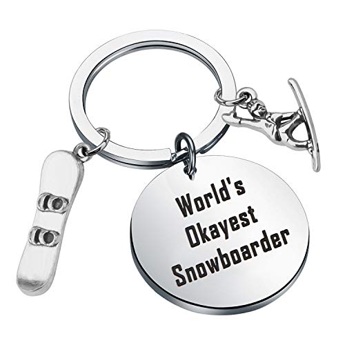 Snowboarder Gift 3D Snowboard Charm World's Okayest Snowboarder Keychain...