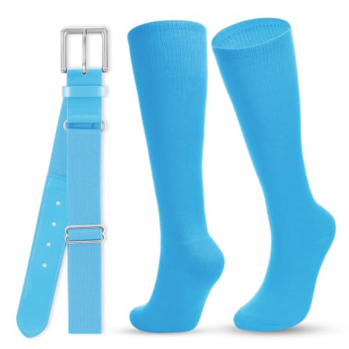 Image of WHIPPY Baseball Socks and Belt Combo Set Knee-High Softball Socks & Adjustable Elastic Belt for Kids Youth Adult