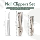 Heavy Duty Nail Clippers Set 3 with Catcher, Wide Jaw Ultra Sharp Edge Fingernail & Toenail Clippers for Thick Nails, Includes Nail Files, Complete Nail Kit by Owluxe in Gift Box for Men and Women - Image 2