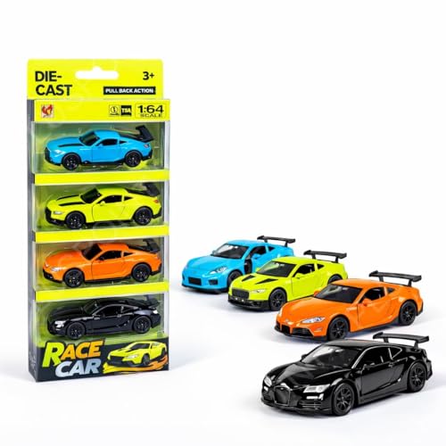 Image of PLUSPOINT Diecast Metal Toy car Set Pack of 4 Pull Back Racers Alloy Die Cast Racing Cars for Kids High Speed Alloy Toy Car Play Set for Children Best Gifts Toys for Boys