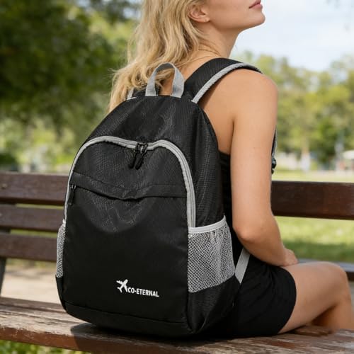 Mochila ligera plegable 20L resistente al agua negra miniatura 7