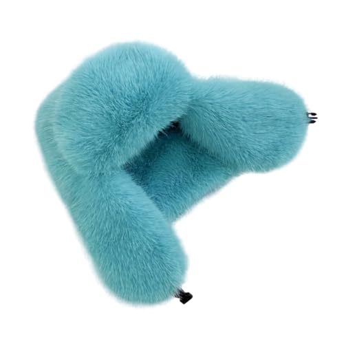 BSYLOO Women's Fluffy Trapper Hat, Long Pile Faux Fur Ushanka hat with Buckle, Luxurious Mink-Style Winter Warm Hat Azure
