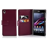 Cadorabo Hülle kompatibel mit für Sony Xperia Z1 Handyhülle aus Premium Kunst Leder Flip Klappbare Stoßfeste Magnetische [Standfunktion] [Kartenfächern] Cover Hülle für Sony Xperia Z1 Tasche in Lila