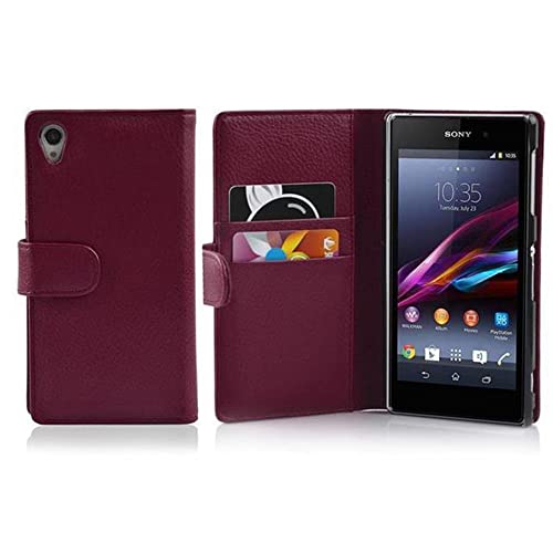 Cadorabo Hülle kompatibel mit für Sony Xperia Z1 Handyhülle aus Premium Kunst Leder Flip Klappbare Stoßfeste Magnetische [Standfunktion] [Kartenfächern] Cover Hülle für Sony Xperia Z1 Tasche in Lila