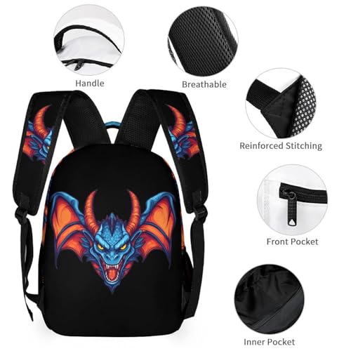 Angry Dragon Head With Horns 3 PCS Backpack Set Casual Daypack with Insulated Lunch Bag & Pencil Case3