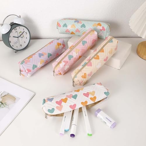 Image of Small Pencil Pouch Cute Makeup Heart Pen Bag Women Office Stationery Comestic Bag