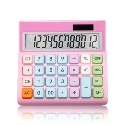 Image of Colorful Candy Mechanical Calculator - Cute 12 Digit Large LCD Display, Big Round Button, Easy to Press - for School, Office, Business, Home - Automatic Sleep (Multi-Color) (Design-8)