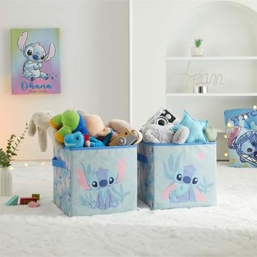Image of Stitch Storage Cubes Set of 2 Durable Fabric Bins with Handles, 10 inchx10 inchx10 inch Collapsible Cube Organizers