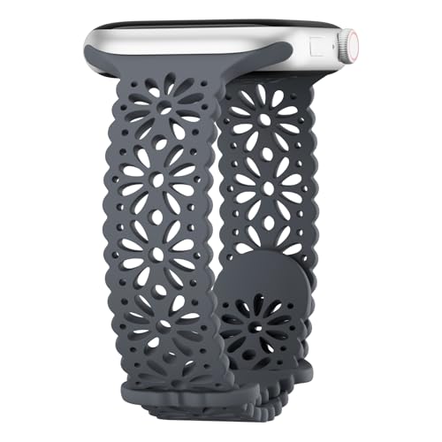 Image of Slim Lace Hollow-out Floral Silicone Bands Compatible with Apple Watch Band | Soft Thin Engraved Band Compatible with iWatch Band 38mm 40mm 41mm 42mm 44mm 45mm 46mm 49mm Series 11 10 9 8 7 SE 6 5 4 Ultra