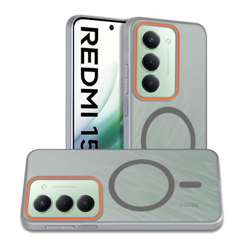Image of AESTMO Redmi 15 5G Back Cover | Slim Hard Shell | Matte Frosted Hard Back Translucent Back Cover for Redmi 15 5G (Compatible with MagSafe Accessories) (Grey)