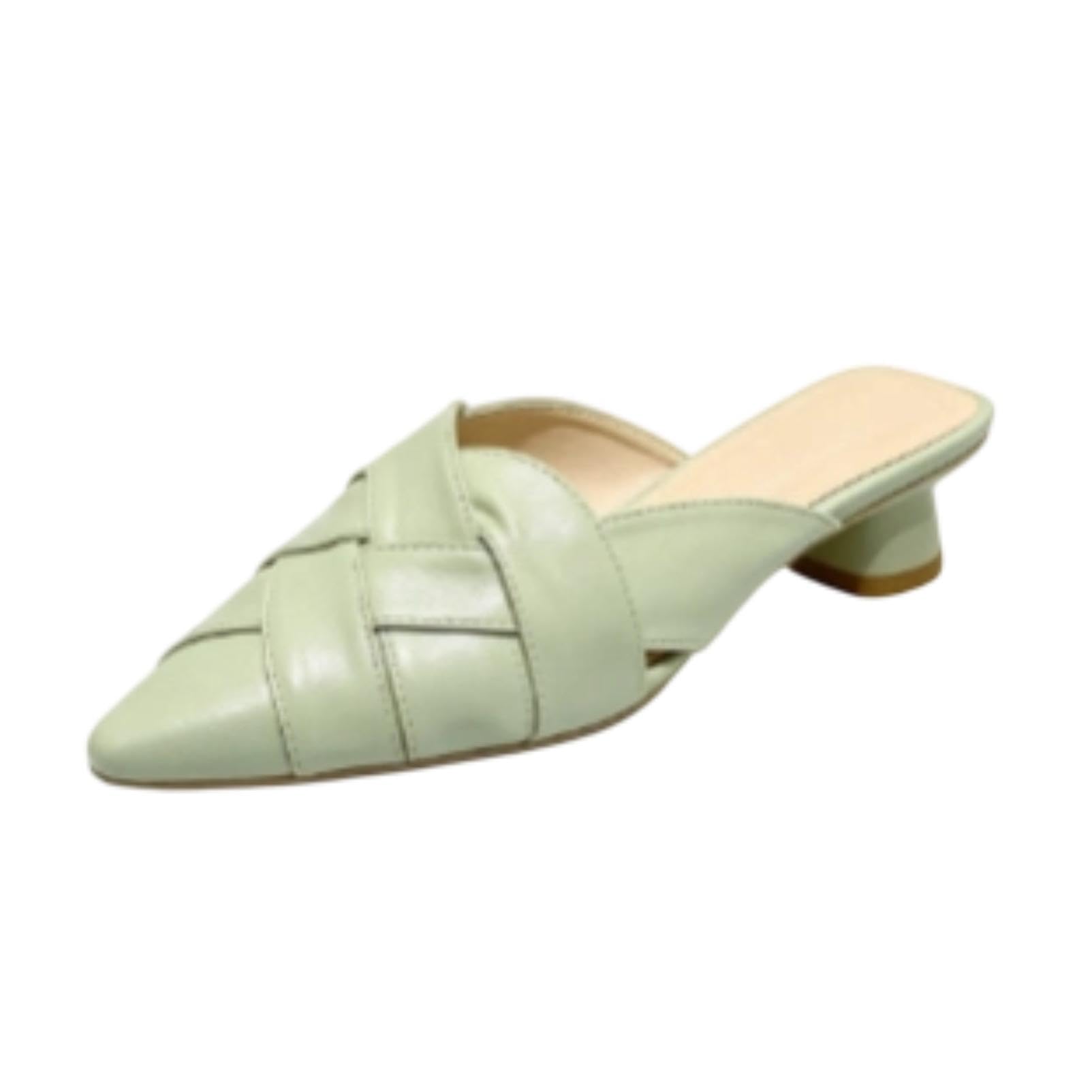Generico Scarpe Mule da Donna con Punta Appuntita Intrecciata | Sandali Estivi Con Mini Tacco A Blocco, Scivolare Su Sandali A Ciabatta Senza Retro