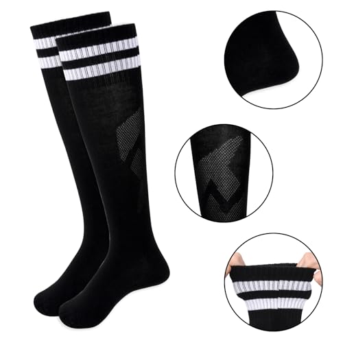 2 Pairs Kids Soccer Socks Youth Striped Knee High Football Baseball Socks for Boys Girls 6-15 Years2