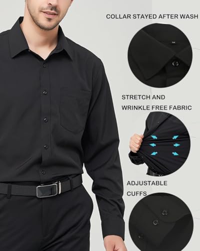 Men's Long Sleeve Dress Shirts Regular Fit and Wrinkle Free Stretch Buttown Down Shirt with Pocket3