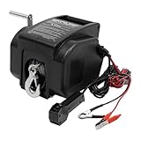 FiueStur Boat Trailer Winch 2000lbs Portable Electric Boat Winches 12 V DC Marine Winch with Wireless Remote Control and Hand Crank for Boat Trailer