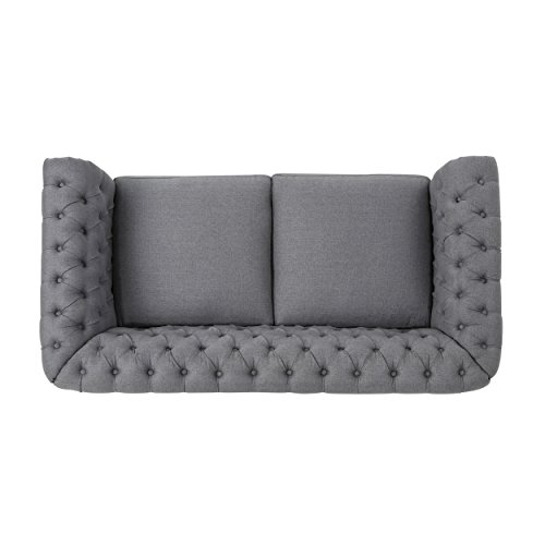 Gdfstudio Christopher Knight Home Kyle Traditional Chesterfield Loveseat Sofa, Gray And Dark Brown, 61.75 X 33.75 X 27.75 #TOP7