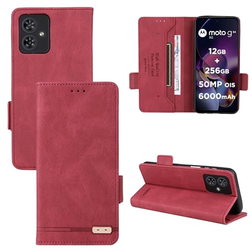 Capa para Motorola Moto G54 Capinha de couro PU com suporte para cartão case flip de proteção com fe