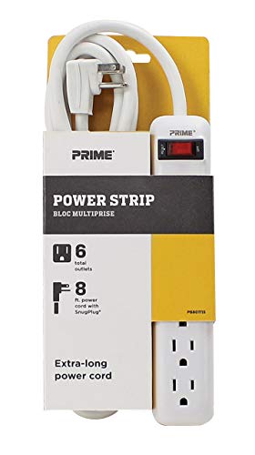 Prime Wire & Cable PB801115 6-Outlet Power Strip with 14-3 SJT 8-Feet Cord,White