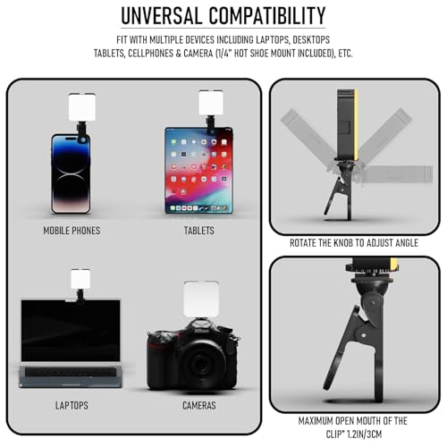 Image of LED Pocket Video Mobile Light | Selfie, Video, Photography, Meeting, Lighting Dimmable & Rechargeable Type C, 3200K-6500K | LED Light for Computer, Tablet, Smartphone, DSLR Camera with Screen Clip