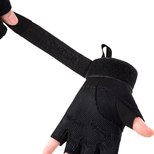 Image of Faux Leather Half Finger Tactical Gloves, Durable Fingerless Gloves for Cycling, Gym, Motorcycle Gloves, Training Gloves, Breathable Gloves, and Outdoor Activities (Black, L)