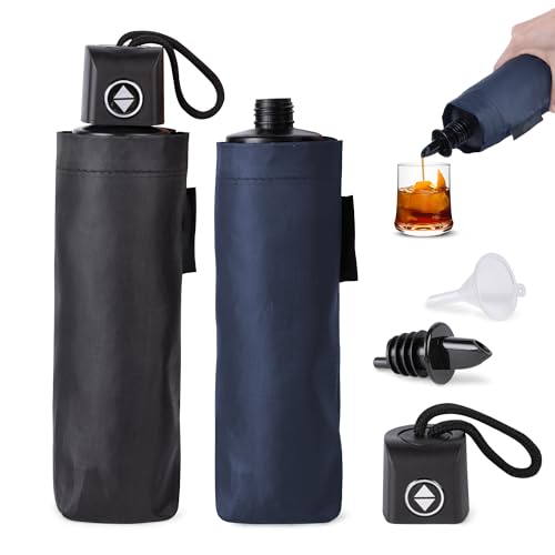 Umbrella Flask 2 Pack (28 oz Total) Hidden Flasks for Liquor for Women Cruise Alcohol Smuggling Kit with Funnel Spout & Safety Stickers For Concert Sports Events