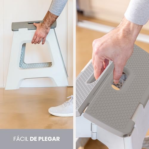 Vigar Taburete Plegable Compacto para Adultos, 40 cm Taburete Plegable Antideslizante para Casa, Dormitorio, Baño, Armario, Oficina, Soporta hasta 150 kg, Gris - imagen 9