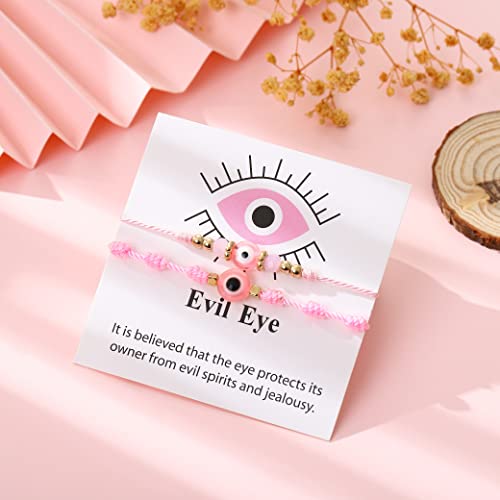2Pcs Pink Evil Eye Bracelets, Handmade Adjustable Bracelet For Women Teen Girls Mexican Aesthetic Pack Ojb Jewelry (Pink, Zinc Alloy) #TOP2