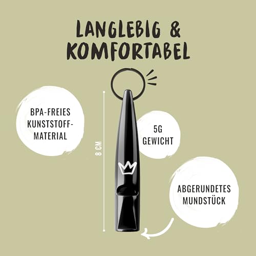 Rudelkönig Hundepfeife für Rückruf - Professionelle Trainingspfeife mit genormter Frequenz und Pfeifenband - Erziehungshilfen für Hunde