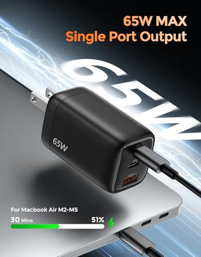 TECKNET USB C Fast Charger Block 65W PD 3.0 GaN Wall Charger,3-Port Foldable Travel Adapter for iPhone 17 Pro Max/17 Pro/17 Plus/17/16/Galaxy S26/S25/MacBook Pro/Switch and More Series(Black) - image 2
