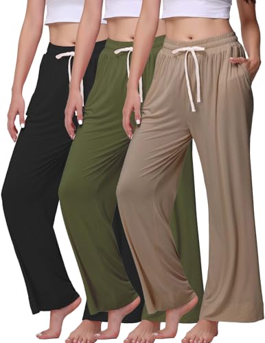 Image of Veseacky Women's Wide Leg Lounge Pants Yoga Pajamas Comfy Stretch Drawstring Pajamas Puls Size Dance Bottoms S-4XL