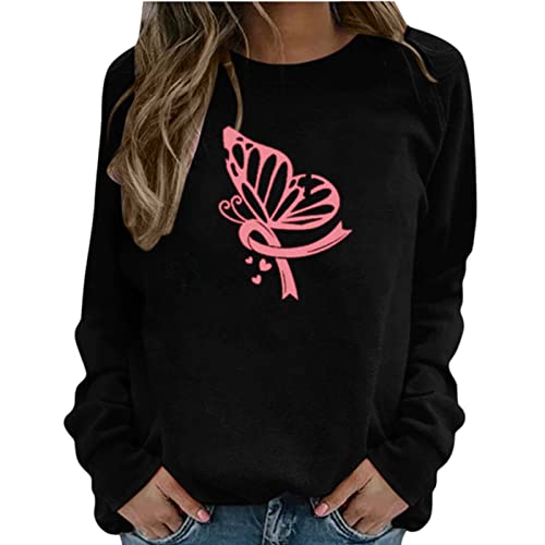 2022 Camiseta de Manga Larga Mujer, Prevención del cáncer de Mama impresión Blusa Camisa Cuello Redondo Camiseta Primavera otoño Suelto Elegante Tops Jersey Sudadera Suéter T-Shirt tee