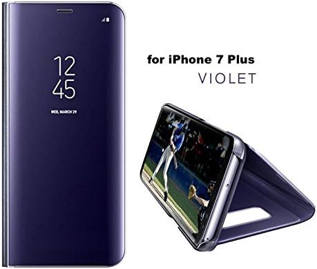 for iPhone 7 Plus, Radjawali Holder Phone Case with Kickstand Mirror View Flip Cover (Purple)