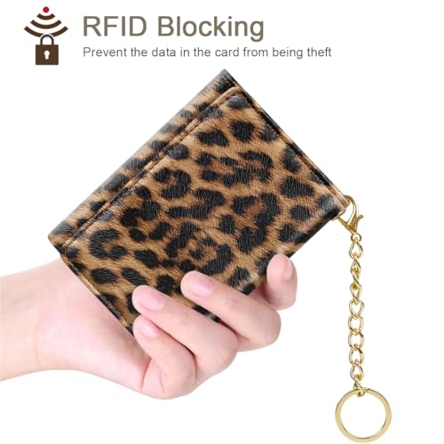 Trifold Womens Wallet Small Slim RFID Blocking Card Wallet Cute Credit Card Holder Leather Mini Purse with Cash Pocket 7 Card Slots ID Window, Leopard3