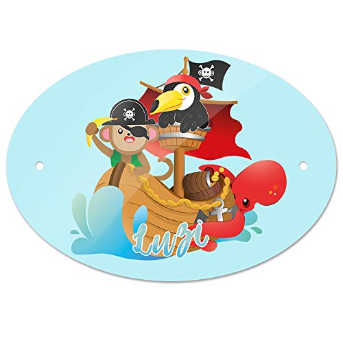 Eurofoto Türschild mit Namen Luzi und Tier-Piraten-Motiv | Kinderzimmer-Schild