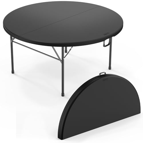 Table Ronde Pliante de 152 cm Noire Facile à Transporter