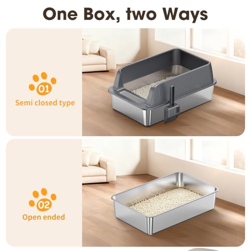 Caja de arena para gato de acero inoxidable grande miniatura 3