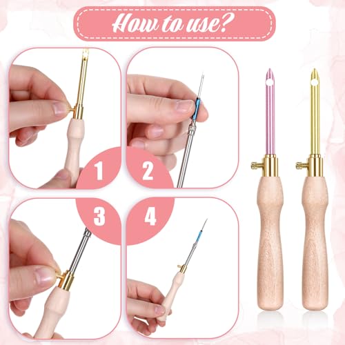 Image of cobee 10 Pcs Punch Needle Kit, Adjustable 7 Size Punch Needle Tool Wooden Handles, Easy Stitch Embroidery Needle Sets Stitching Kit for Adult Beginners Flossing Cross Stitch DIY Craft