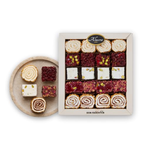 Alucra Turkish Delight Finest Mixed Set 1 x 500g – Pistazien Haselnüssen Vanille Schokolade Rosenblättern Granatapfel Berberitze – Lokum Geschenkbox orientalische Pralinen – Handgemacht in Deutschland
