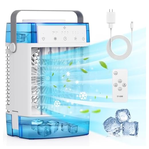 Portable Air Conditioners,3-Speed Small AC Fan, Evaporative Air Cooler with Remote,Timer function,7-Color Night light, 2 Mist modes,Personal Air Conditioner for Bedroom,Office,Room(Blue)