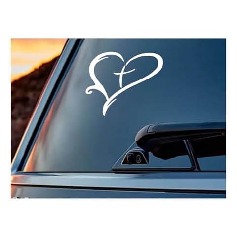 UR Impressions Heart Cross Decal Sticker Vinyl Graphics for Cars Trucks SUV Motorcycles Windows|White|5.5 inch|URI036 Cover