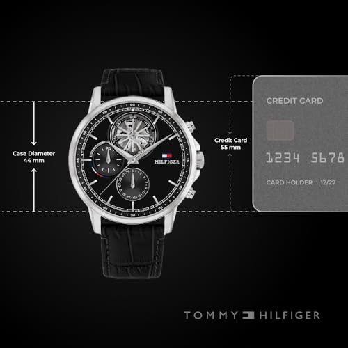 Image of Tommy Hilfiger Multifunction Black Dial Leather Strap Watch for Men