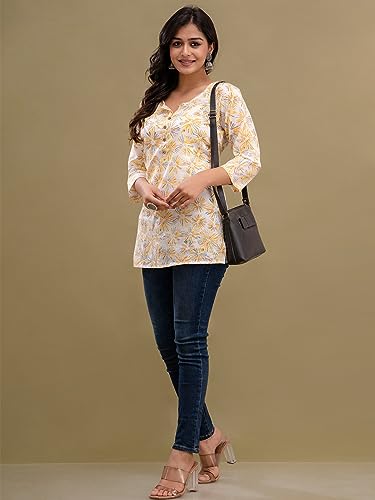 Image of feranoid Women Cotton Printed Straight Short Kurti