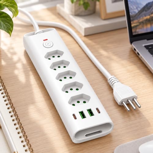 Filtro de Linha 6 Tomadas 2500W 2m com USB e USB-C Bivolt Branco