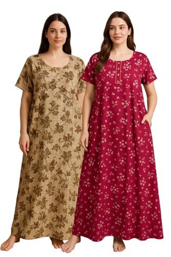 Nighty for Women Cotton Combo Pack of 2 | Free Size Gown for Wome...