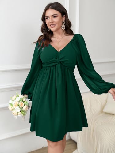 Image of SCOMCHIC Women's Plus Size Puff Long Sleeve Dresses Sweetheart Neckline A Line Short Wedding Guest Cocktail Dress