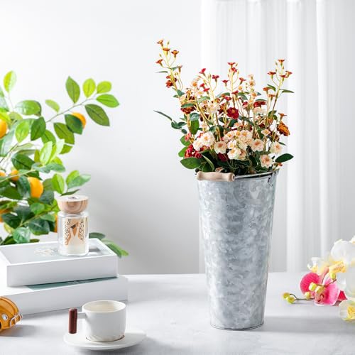 Zopeal 6 Pcs Galvanized Flower Buckets for Cut Flowers 15 Inch Silver Tin Bucket French Metal Vases with Handles Vintage Rustic Flower Holder for Wedding Decor Home Table Centerpiece Arrangement by Zopeal - Image 4